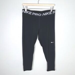Nike Pro Dri Fit Black Leggings Mid Calf Mesh Panel Womens Size L